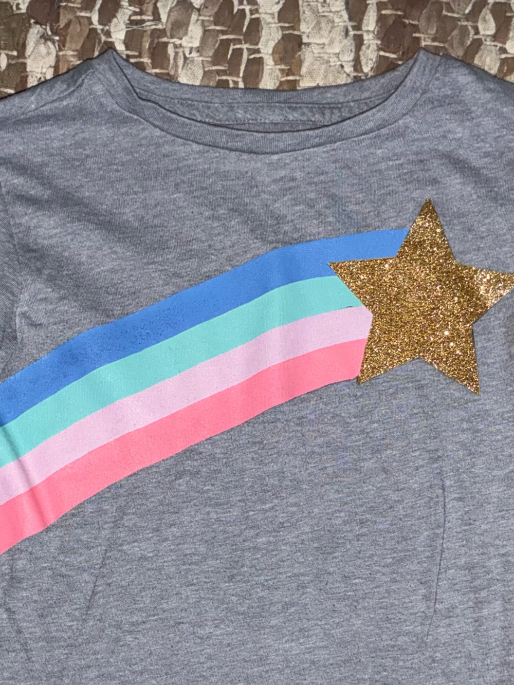 Crewcuts Gray Long-Sleeve Tee with Rainbow Stripes & Gold Star